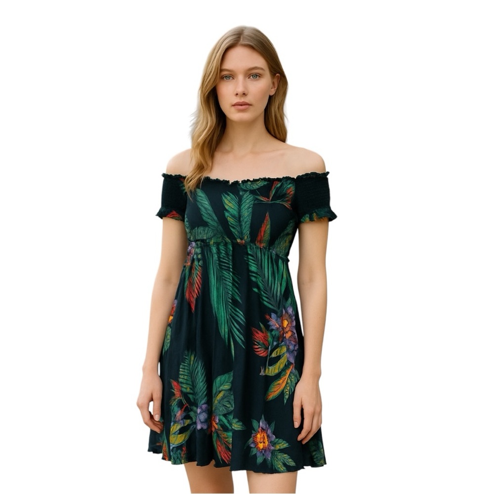 Patrons Of Peace Women Off The Shoulder Marine Floral Fit Flare Dress Size Small